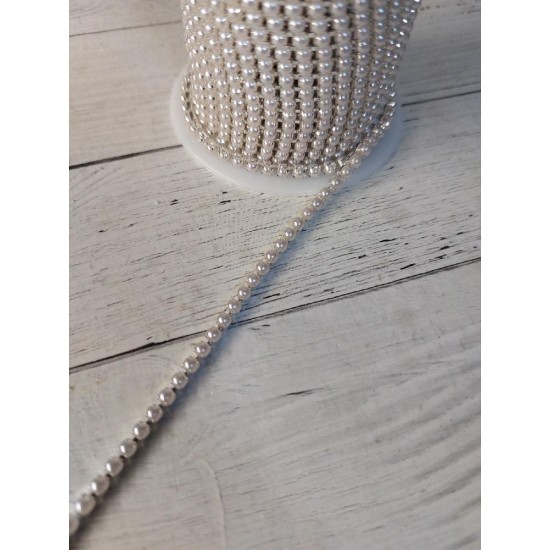 Цепочка с жемчугом 3 мм (ss12) ц\белая в серебряной оправе , цена за 50 см